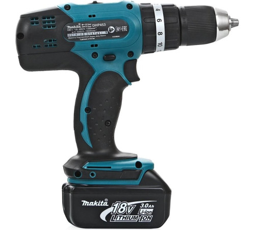 Дрель-шуруповерт аккумуляторная ударная Makita LXT DHP453RFE, в кейсе