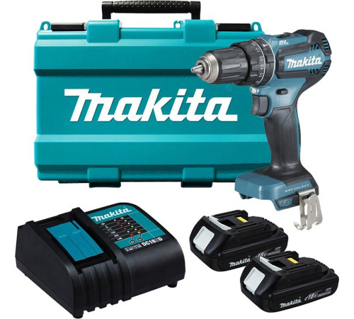 Дрель-шуруповерт аккумуляторная ударная Makita LXT DHP485SYE, в кейсе