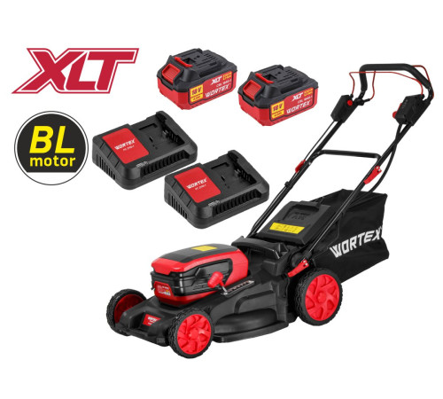 Газонокосилка аккумуляторный Wortex CLM 4536-4 в коробке XLT SET бесщёточный двигатель, самоходная, 18 В+18 В, 2х4Ач, комплект
