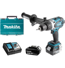 Дрель-шуруповерт аккумуляторная ударная Makita LXT DHP458RFE, в кейсе