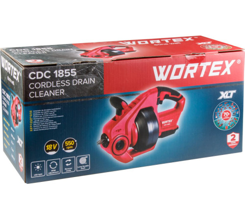Прочистная машина аккумуляторная Wortex CDC 1855 ALL1 XLT, без аккумулятора и зарядного устройства (18 В, трос 7,6 м)