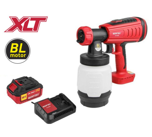 Краскораспылитель аккумуляторный Wortex CPS 1808 ALL1 XLT, комплект с аккумулятором 4 Ач и зарядным устройством (бесщёточный, 18 В)