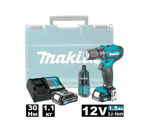 Аккумуляторная дрель-шуруповёрт Makita CXT DF333DWYE, в кейсе с набором бит