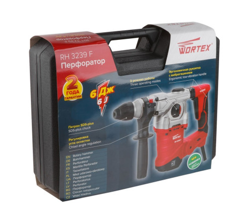 Перфоратор Wortex RH 3239 F в кейсе + (2 зубила, 3 сверла) 1500 Вт, 6.0 Дж, 32 мм, 4 режима, SDS-plus