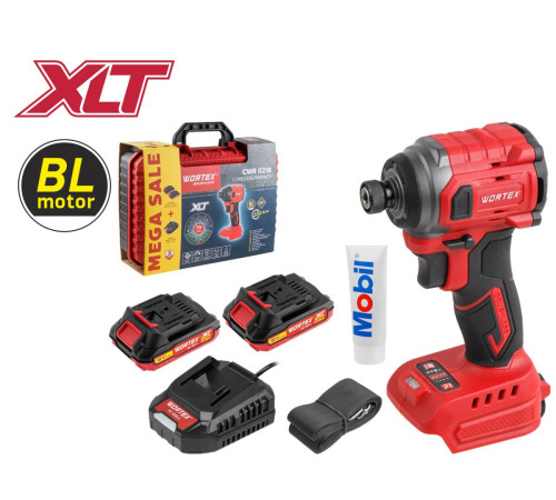Аккумуляторный ударный гайковерт/винтоверт Wortex CWR 0218 в кейсе XLT 2x2 А*ч, бесщёточный, 18 В, 220 Н*м